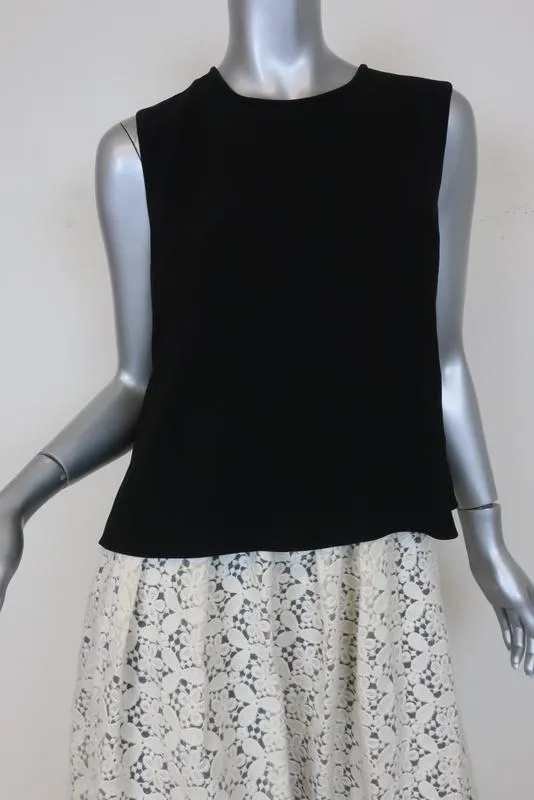 Tibi Dress Black/Cream Layered Crepe & Lace Size 6 Sleeveless Midi