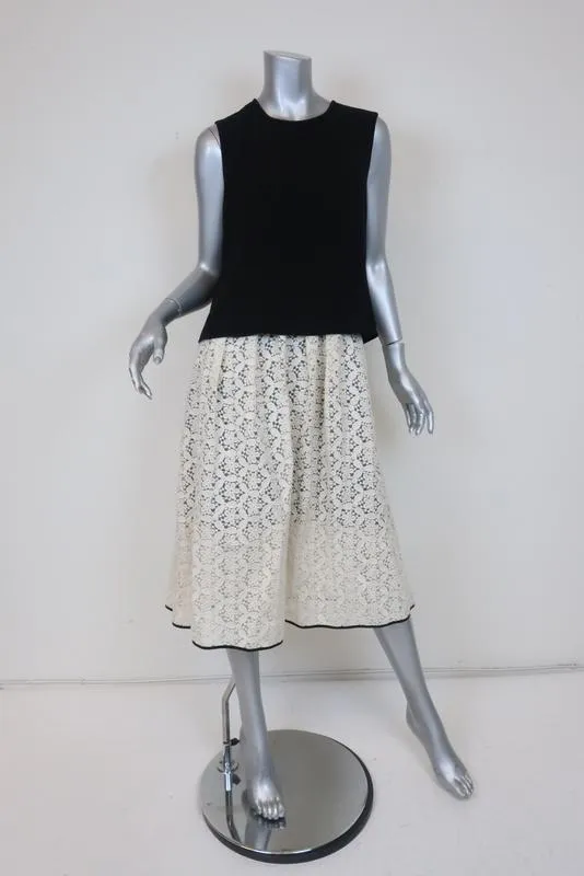 Tibi Dress Black/Cream Layered Crepe & Lace Size 6 Sleeveless Midi