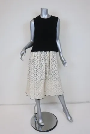 Tibi Dress Black/Cream Layered Crepe & Lace Size 6 Sleeveless Midi