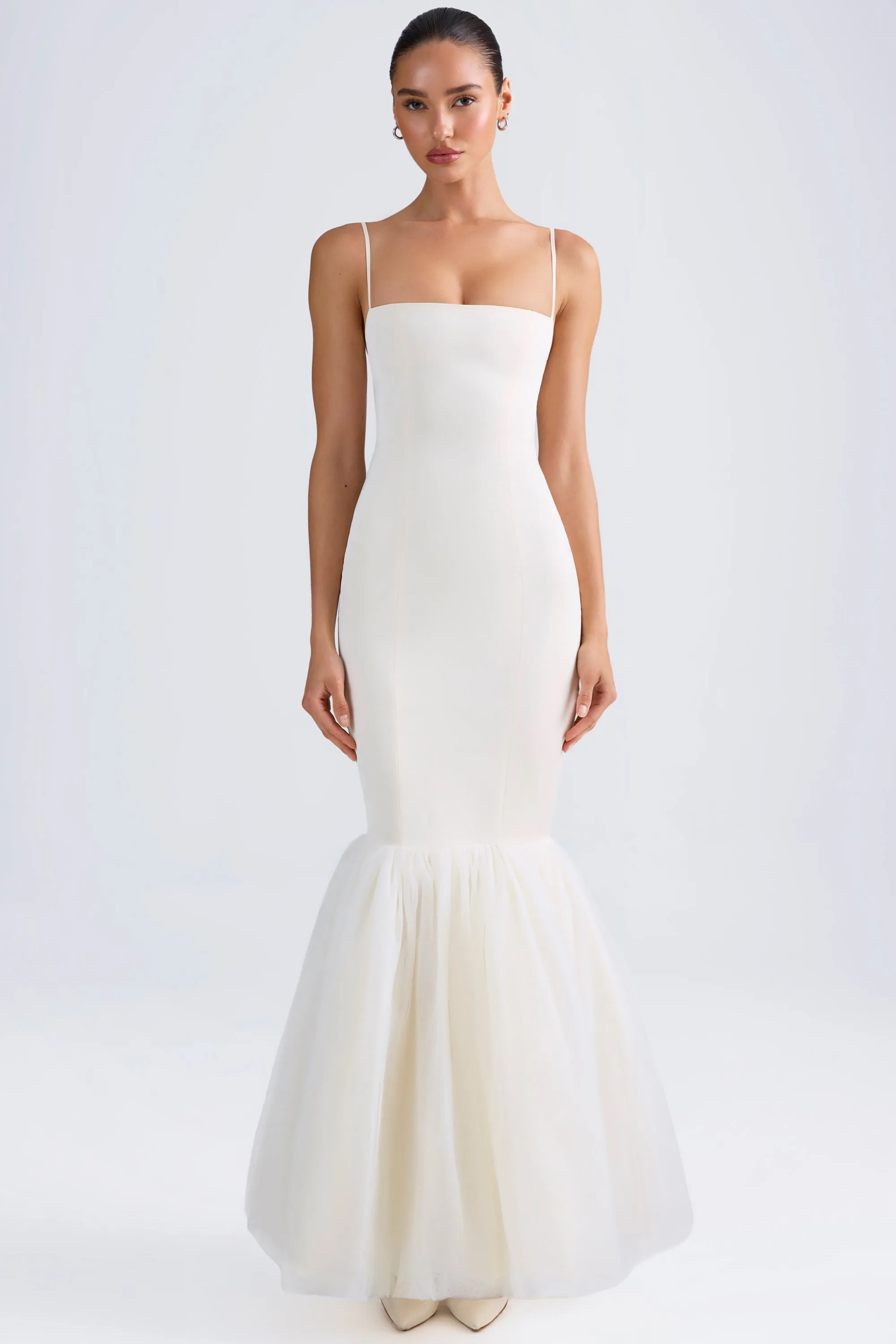 Tulle Hem Fishtail Gown in Ivory