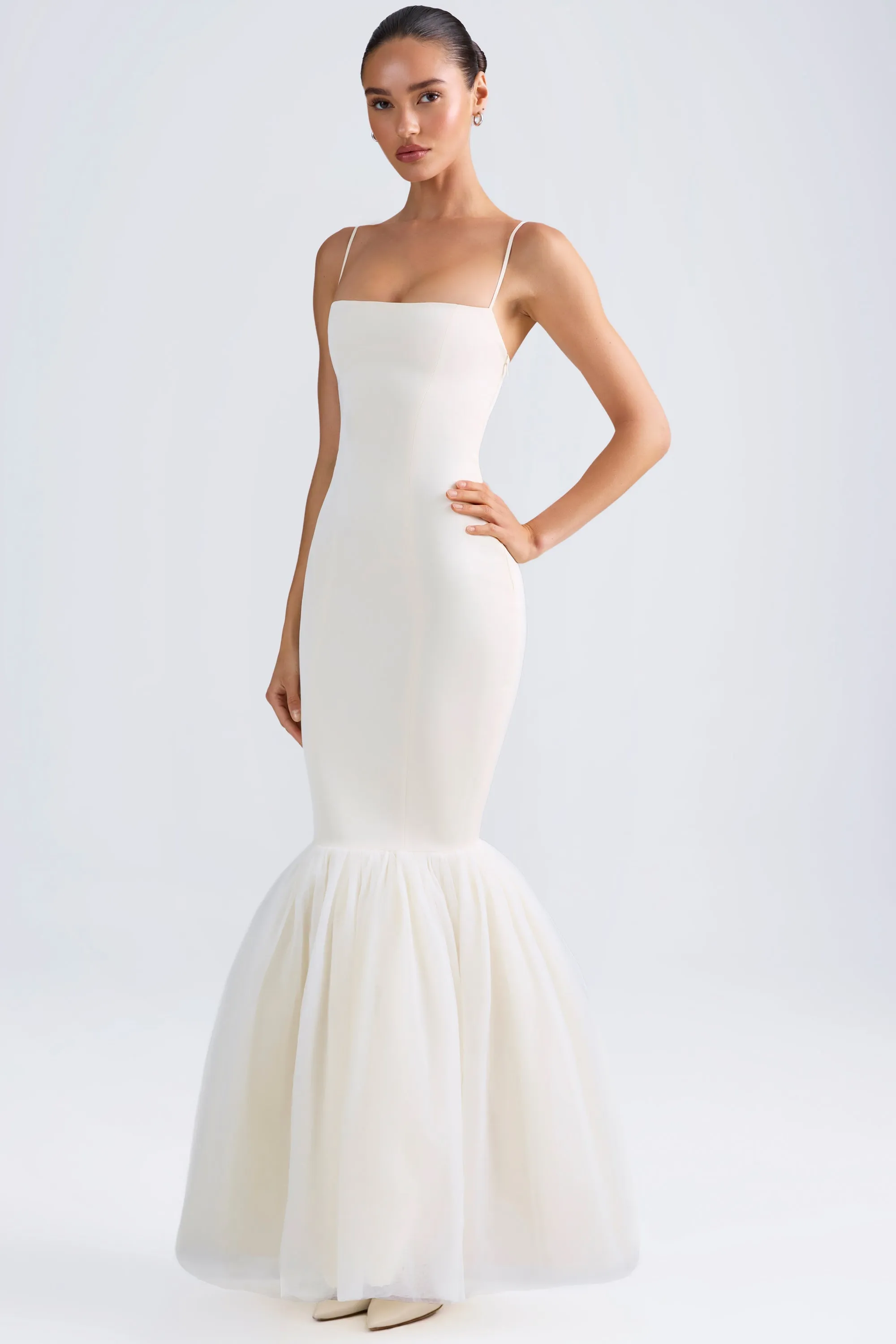 Tulle Hem Fishtail Gown in Ivory
