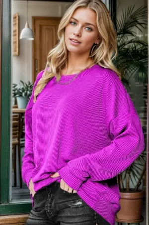 Two Tone Oversized Rib Knit Oversized Sweatshirt  | Stuffology Boutique