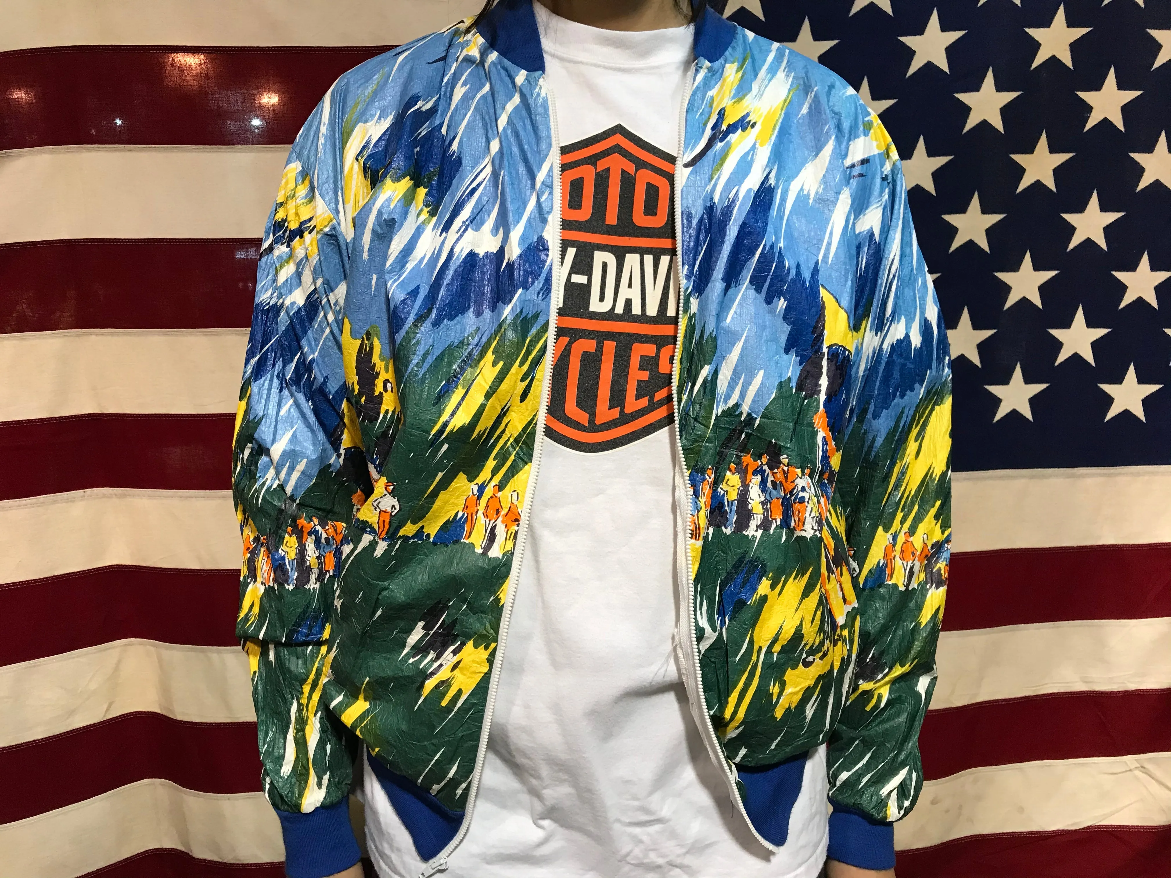Tyvek by DuPont Vintage 90’s Golfer Print Paper Pattern Bomber Jacket