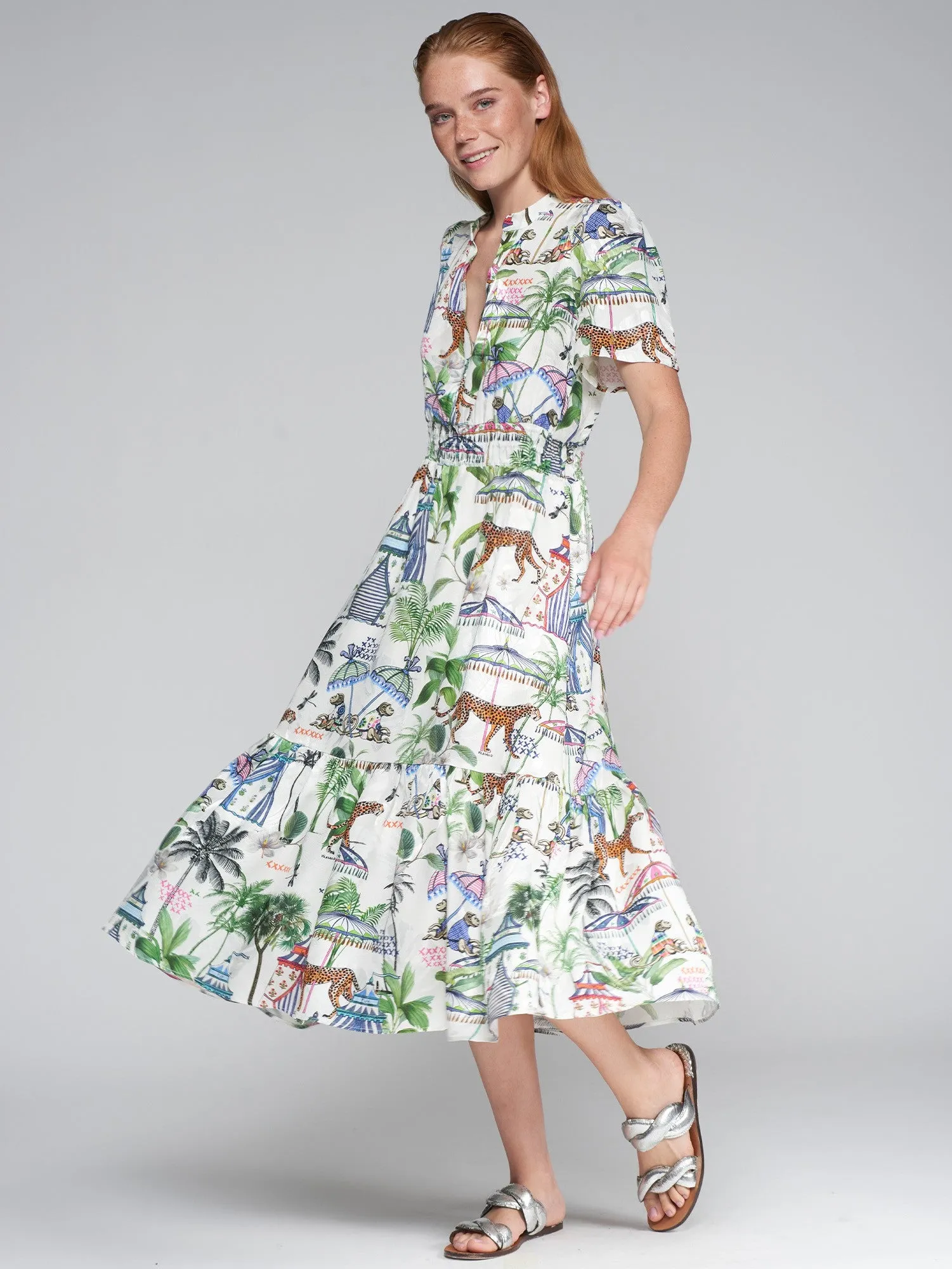Vilagallo Ivy Summer Circus Print Layered Midi Dress