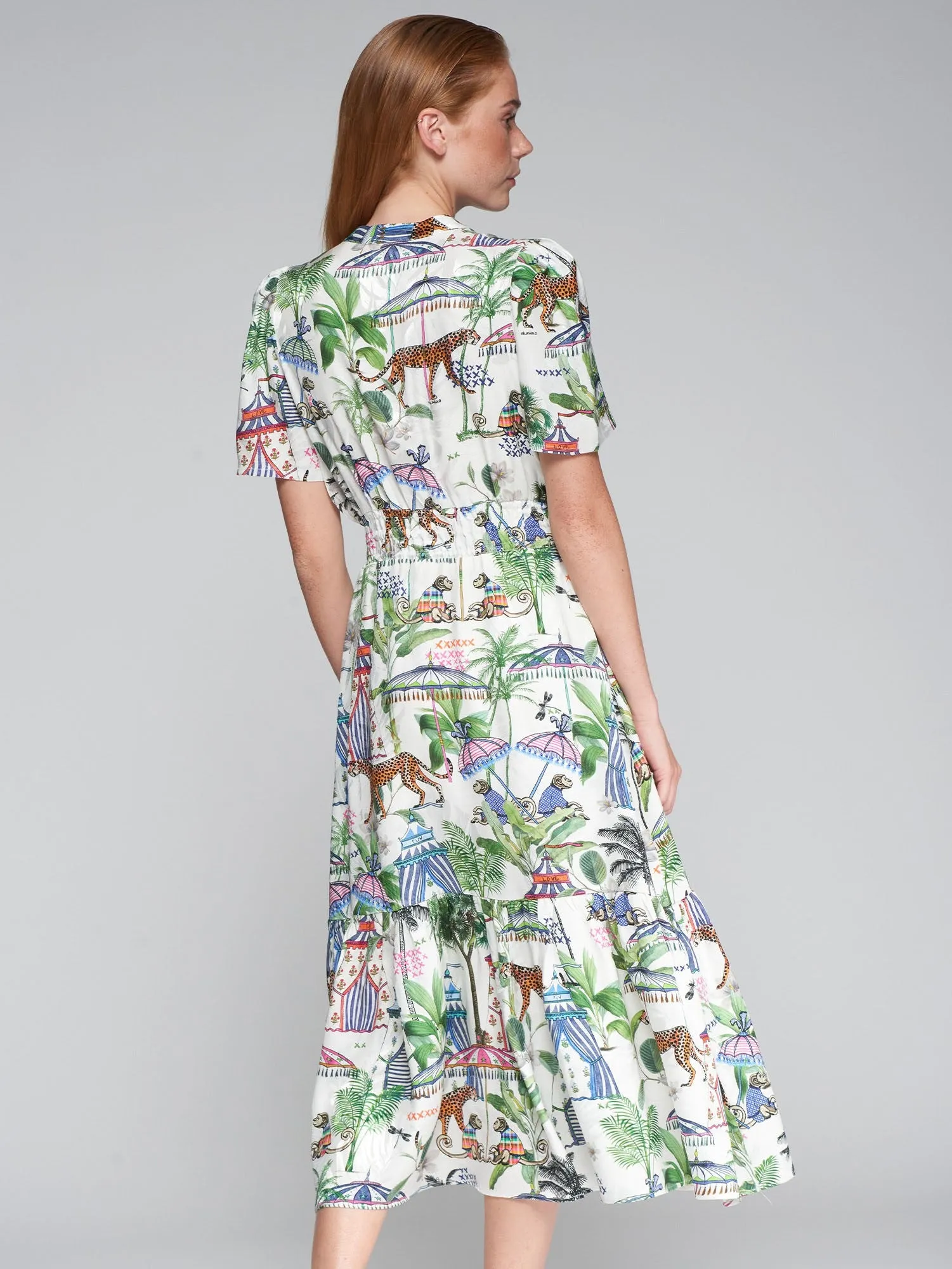 Vilagallo Ivy Summer Circus Print Layered Midi Dress