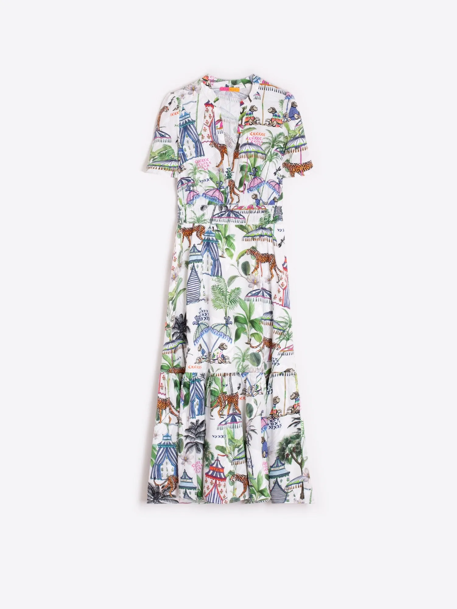 Vilagallo Ivy Summer Circus Print Layered Midi Dress