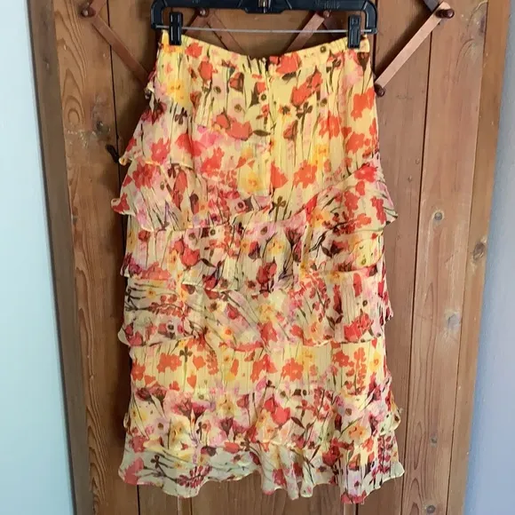 Walter Baker yellow metallic layered ruffle skirt