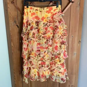 Walter Baker yellow metallic layered ruffle skirt