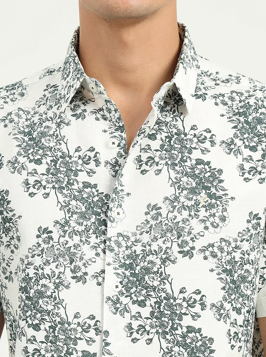 White & Green Printed Slim Fit Casual Shirt | Greenfibre