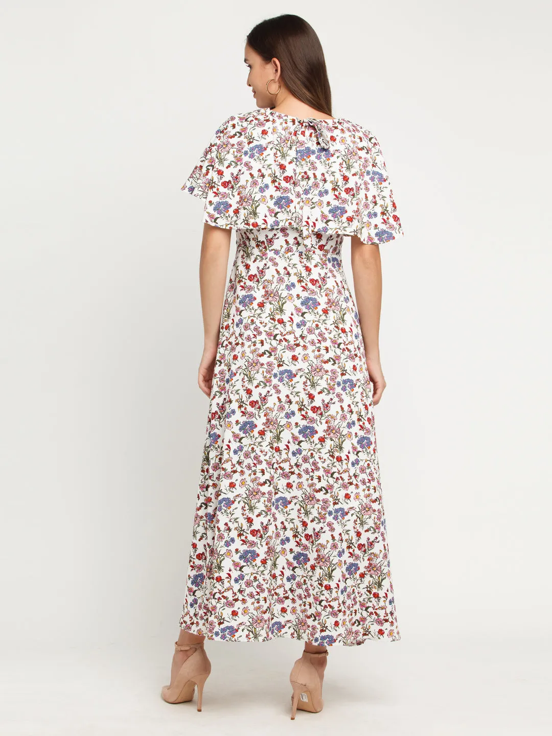 White Printed Layered Maxi Dress