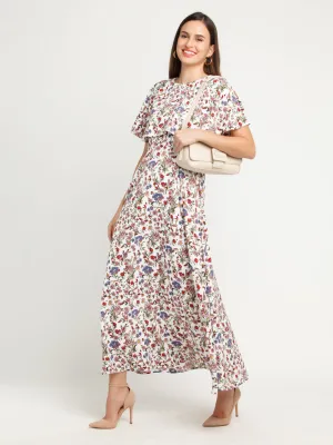 White Printed Layered Maxi Dress