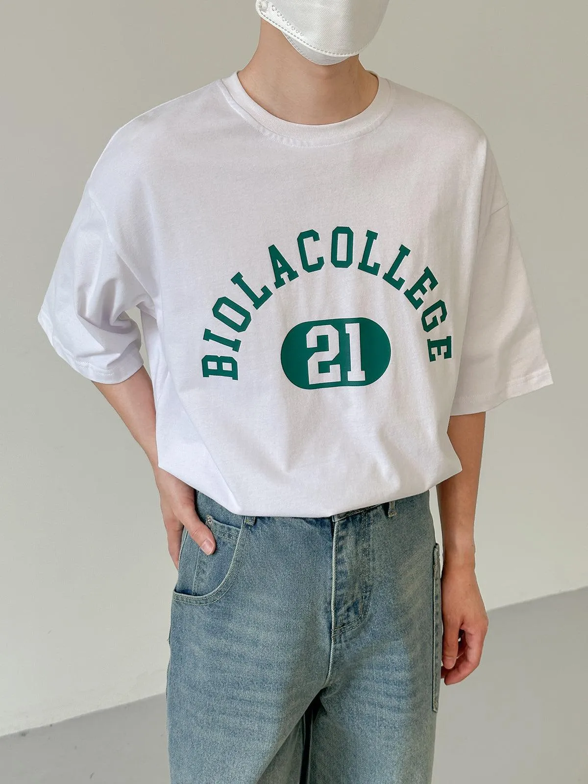 White Round Neck Printed T-shirt