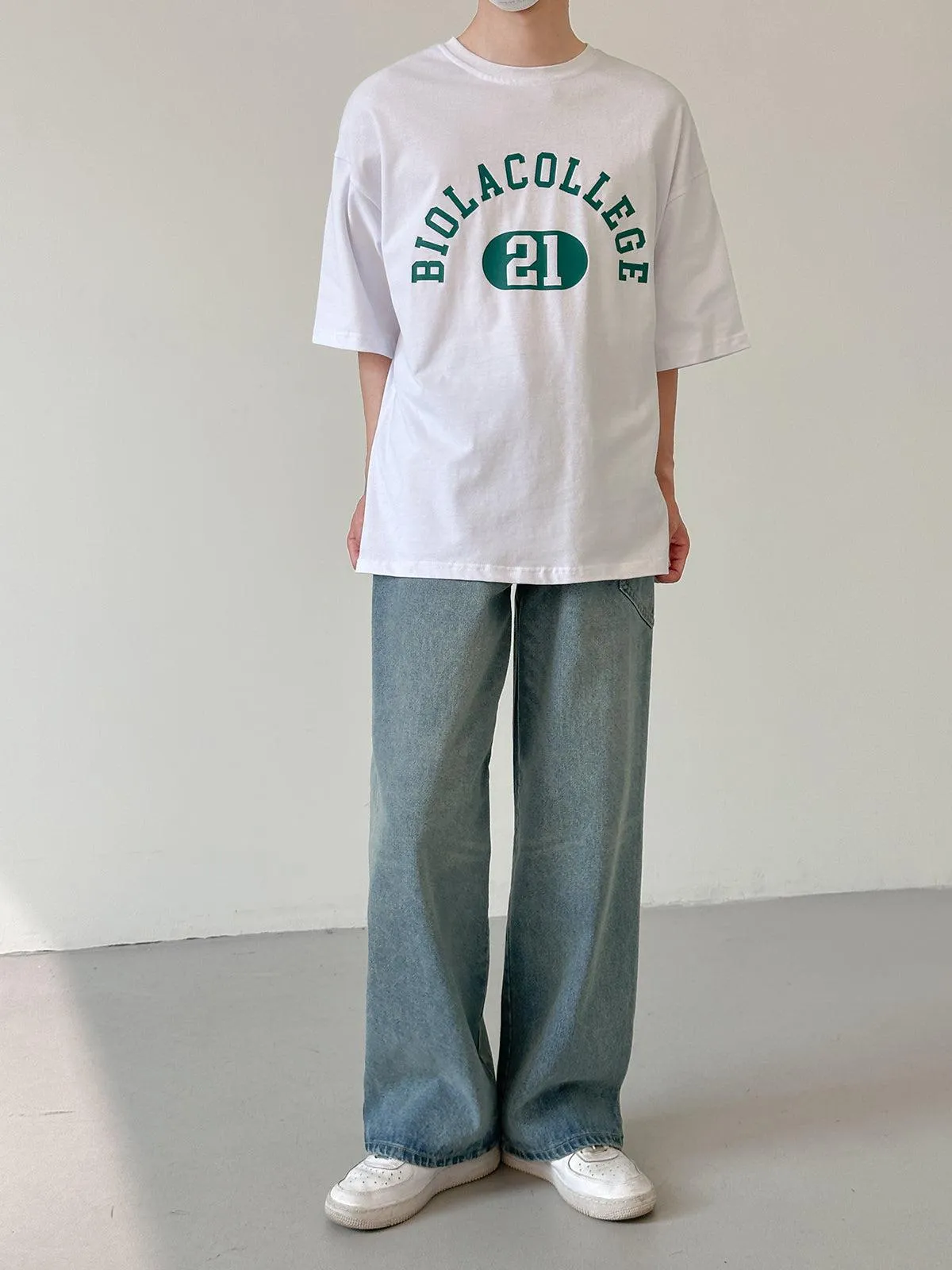 White Round Neck Printed T-shirt