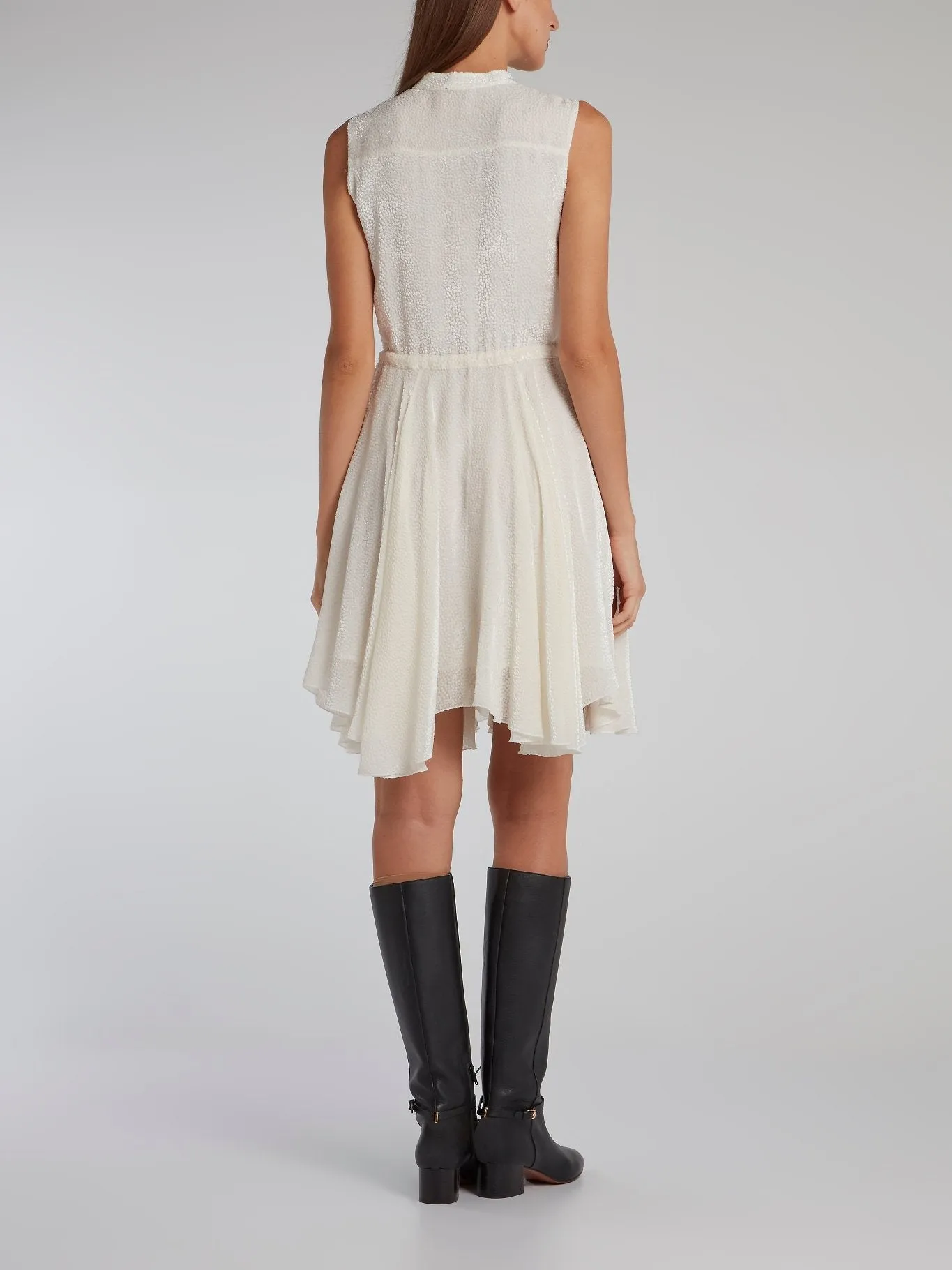 White Sleeveless Pleated Shirt Dress