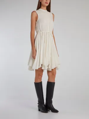 White Sleeveless Pleated Shirt Dress