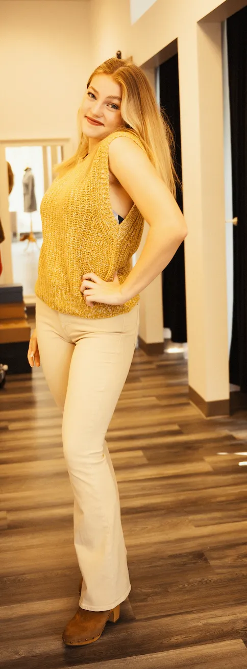 White   Warren - Air Spun Cashmere Sweater Vest - Antique Gold Marl