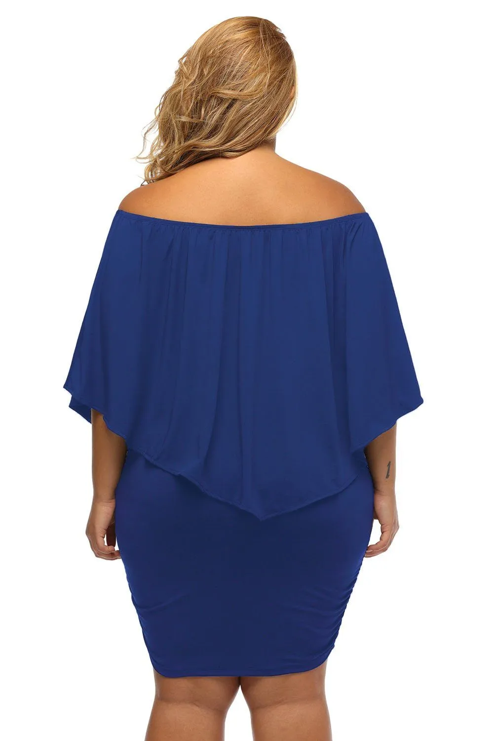 Women's Royal Blue Off Shoulder Bandeau Ruffles Multiple Layered Plus Size Mini Dress
