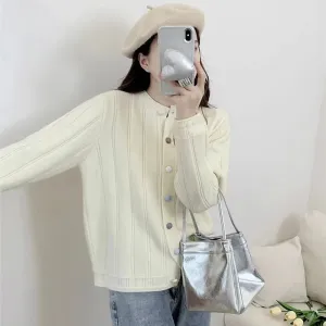 XIEYINSHE Autumn and winter solid color small fresh round neck color buckle cardigan New new simple versatile knitted sweater jacket top