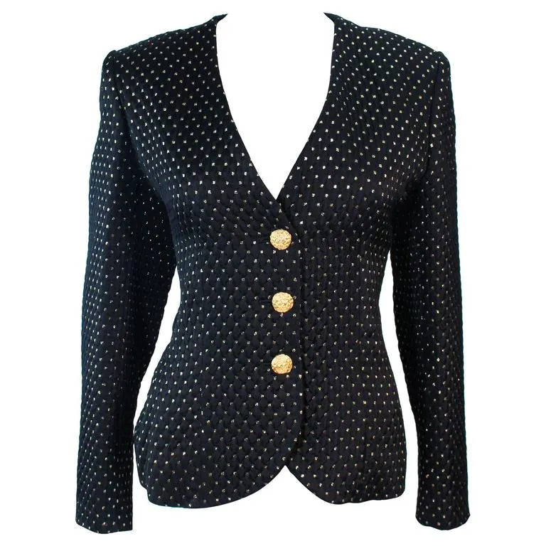 YVES SAINT LAURENT Black and Gold Metallic Jacket Size 10