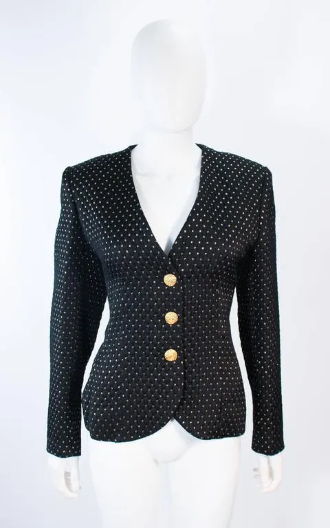 YVES SAINT LAURENT Black and Gold Metallic Jacket Size 10