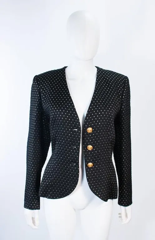YVES SAINT LAURENT Black and Gold Metallic Jacket Size 10