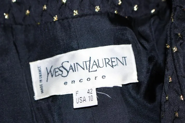 YVES SAINT LAURENT Black and Gold Metallic Jacket Size 10