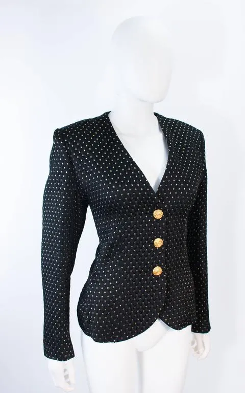 YVES SAINT LAURENT Black and Gold Metallic Jacket Size 10