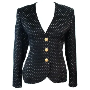 YVES SAINT LAURENT Black and Gold Metallic Jacket Size 10